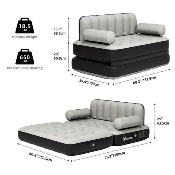 Queen Air Mattress with Built in Pump-Inflatable Blow Up Sofa & Bed Mattress - Picture 3 of 6